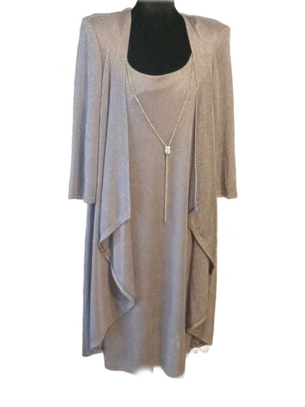 R&M Richards silver and gray dress with necklace